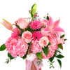 
A charming pink arrangement featuring hydrangeas, blush roses, pink lilies, gerbera daisies