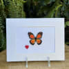 Cross-stitch card with an orange butterfly and small red heart