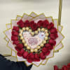 Heart-shaped rose bouquet with Ferrero Rocher chocolates and a Valentine card