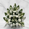 A front-facing sympathy base side piece designed in all white, featuring roses