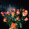 Bouquet of red and yellow roses with an orange ribbon