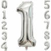 Silver number balloons arranged as 0 through 9 with a large 1 in the center