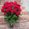 Bouquet of red roses in a clear glass vase