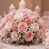 A romantic mix of blush, pink, and ivory roses accented with delicate