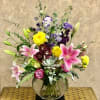 Type of Flowers: Purple Larkspur, Purple Stock, Purple Lisianthus, Purple Cymbidium Orchids