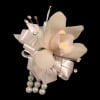 Single cymbidium orchid on pearl bracelet with rhinestones 