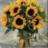 Bouquet of sunflowers with a gold ribbon