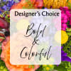 Colorful mixed flower arrangement with bold blooms and a 