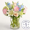 Bright, airy Delphinium Meadow brings a spring garden indoors - a cheerful