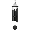 Black metal wind chime with hanging tubes and a round striker