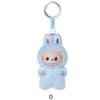 Blue plush character keychain with a metal ring