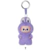 Purple plush character keychain with a metal ring