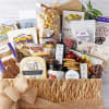 Gift basket filled with assorted gourmet snacks and packaged treats