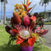Introducing "Sunset Spectacle" - a captivating sunset-themed flower basket inspired by the
