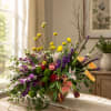 A lively cascade of color greets the eye in this low, elongated