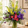 Bright, energetic color and bold sculptural lines make this flower arrangement a