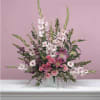 Pink and white mixed flower arrangement in a vase