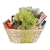 Gift basket with assorted chocolates and candies in a wicker basket