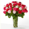 Three dozen of gorgeous blend of pink, hot pink and red roses.