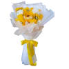 Yellow and white mixed bouquet wrapped in pale paper with a yellow ribbon