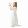 Angel figurine in a white dress holding a small bird