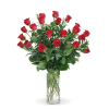 Bouquet of red roses in a clear glass vase