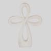 Graceful loop style tabletop cross has a distressed whitewash finish.
Height is 8".
Made