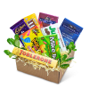Gift box filled with assorted chocolate bars and candy