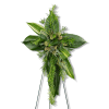Green floral standing cross on an easel
