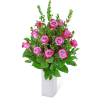 Pink roses arranged in a white rectangular vase