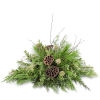 Green foliage arrangement with lotus pods on a black background