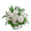White roses and chrysanthemums in a clear glass vase