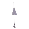A triangle shaped wind chime with dragonfly design on bottom