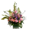A fresh mix of pink and purple blooms arranged in a square