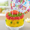 Birthday cake made of flowers with a balloon and candles