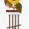 Sunflower wind chime with a small bird and hanging metal tubes
