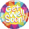 Round multicolor balloon with the words "Get Well Soon!"