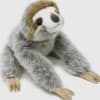 Plush sloth toy with gray fur and tan claws on a white background
