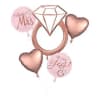 Pink bridal balloons with a diamond ring design and heart balloons