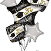Graduation balloons with star shapes and congratulatory text