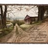 Fringed throw blanket with a rustic barn scene and memorial quote