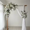 Elegant White Fabric Arch Decoration Backdrop with Floral Accents - Wrinkle-Resistant, Classic