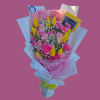 A lush cluster of soft pink roses takes center stage in this
