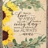 Sunflower-themed decorative blanket with a quote in the center
