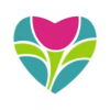 Stylized flower logo in pink, teal, and lime green
