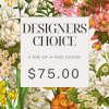 Designer’s choice floral arrangement card with mixed flowers and a $75 price