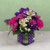 Polka Dot Blooms Bouquet - Purple,  featuring a 4" glass cubed