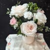 Ceramic vase with pink roses, carnations &amp; Hypericum berry with an assortment