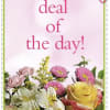 Pink greeting card with flowers and 
