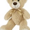 Plush teddy bear with a satin bow on a white background